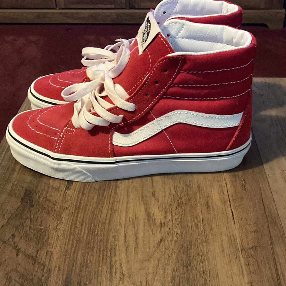 Vans Kids Red and White High-Top Sneakers